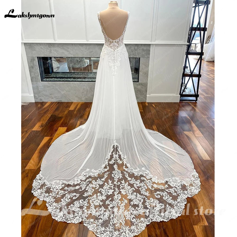 Dark-feminineWedding Gowns Open Back Vintage Bridal Boho Long Wedding Dresses
