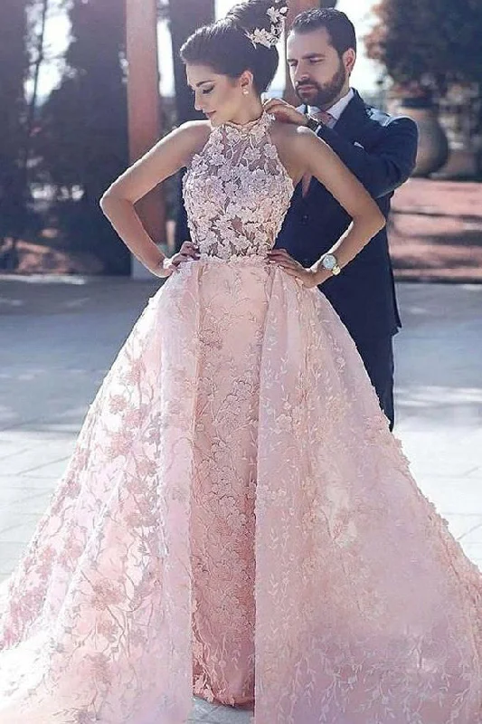 Floating beautyLuxury Pink Lace Wedding Dresses Halter Embroidery Slleveless Prom Dresses Evening Dress OK486 Floating beautyLuxury Pink Lace Wedding Dresses Halter Embroidery Slleveless Prom Dresses Evening Dress OK486