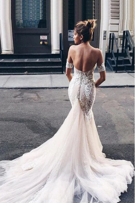 Essential dressingMermaid Sweetheart Backless Court Train Wedding Dress with Lace Appliques OKR19 Essential dressingMermaid Sweetheart Backless Court Train Wedding Dress with Lace Appliques OKR19