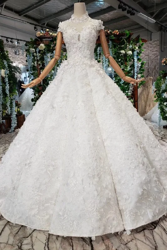 Sporty-streetNew Arrival Wedding Dresses Cap Sleeves Princess Ball Gowns With Applique OKK19