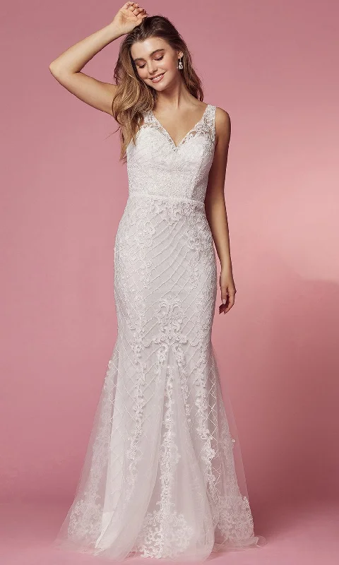 Graceful movementNox Anabel Bridal - A398W Deep V-Neck Tulle Mermaid Dress