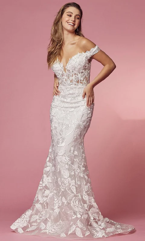 Avant-gardeNox Anabel Bridal - C439W Off Shoulder Floral Mermaid Gown