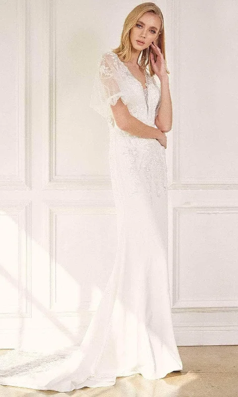 RetroNox Anabel - JE927 Sheer Sleeve Applique Wedding Dress