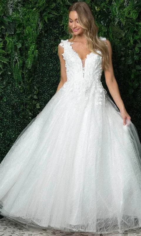 GracefulNox Anabel - JR930 Laced V-Neck Wedding Ballgown