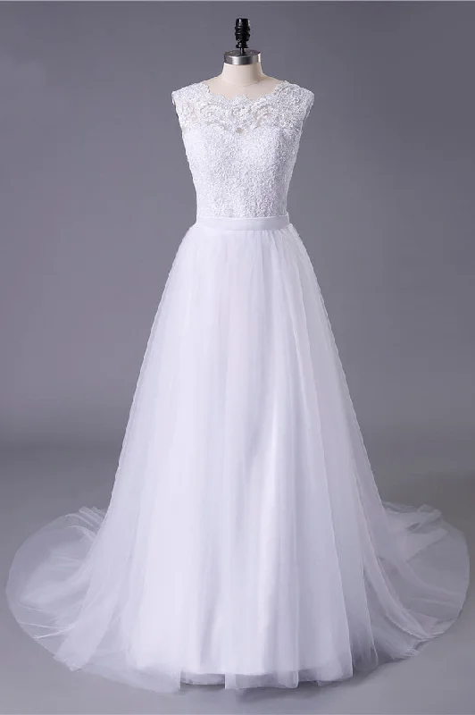 Ultra-stylishPrincess White Tulle Lace Top Beaded Wedding Dress, Cheap Long Bridal Dress OKJ6 Ultra-stylishPrincess White Tulle Lace Top Beaded Wedding Dress, Cheap Long Bridal Dress OKJ6