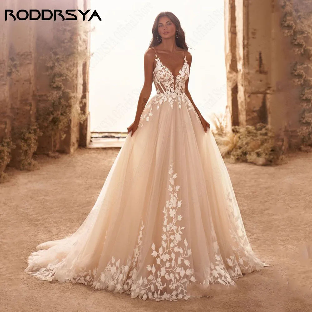 Tastefully tailoredStraps Glitter Wedding Dresses V-Neck Shiny Tulle With Applique Backless Bohemia Tastefully tailoredStraps Glitter Wedding Dresses V-Neck Shiny Tulle With Applique Backless Bohemia