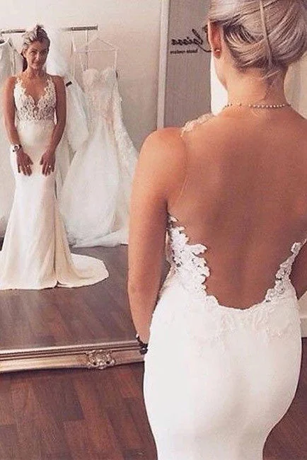 Powerfully feminineSexy Mermaid Lace Sheer Back Long Ivory Beach/Coast Wedding Dresses OK268 Powerfully feminineSexy Mermaid Lace Sheer Back Long Ivory Beach/Coast Wedding Dresses OK268