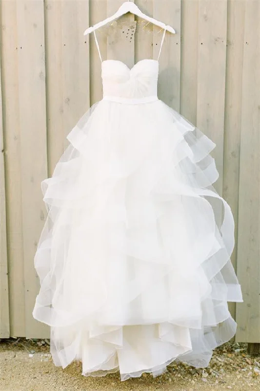 Denim-on-denimSimple Strapless White Tulle Long Cheap Princess Beach Wedding Dress W27