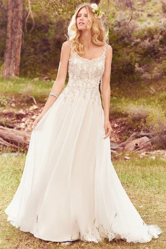 NostalgicSpaghetti Strap Ivory Wedding Dresses A Line Beaded Bridal Gowns OKP85