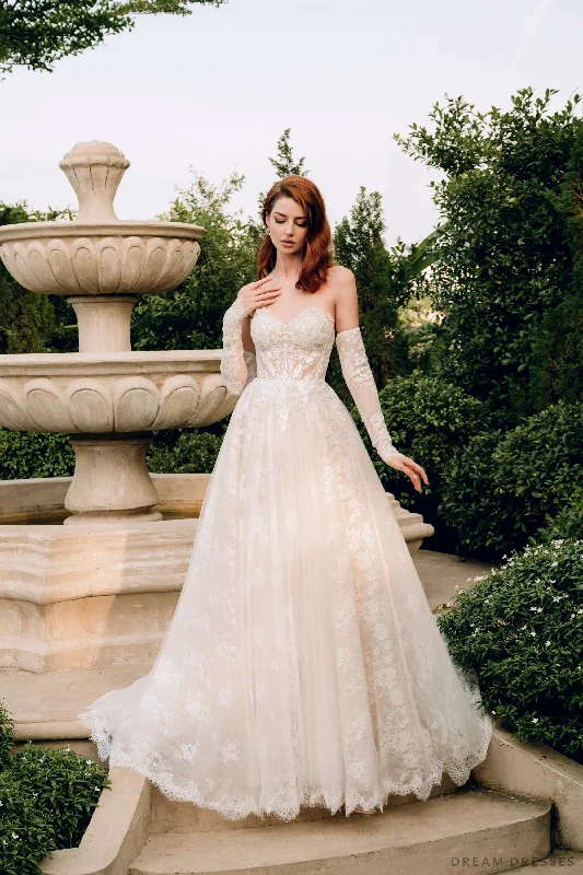 Sci-fi-inspiredStrapless Lace Ball Gown with Detachable Sleeves (#DANIELA)