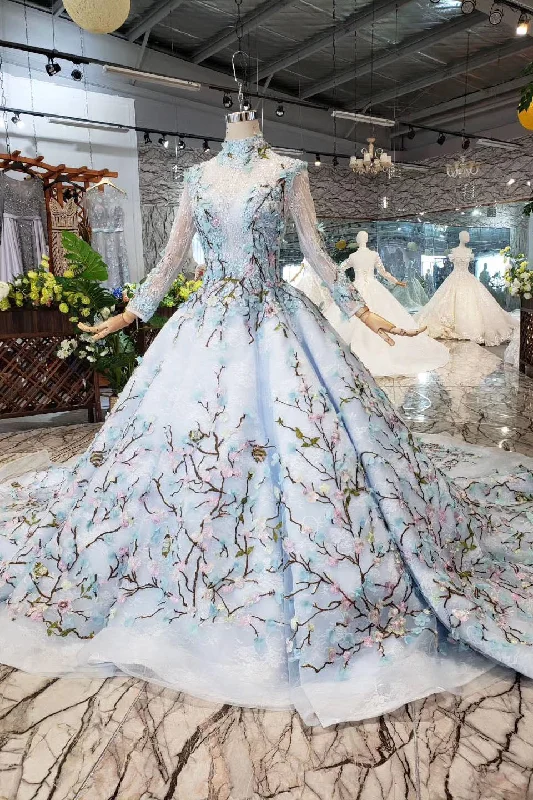Techwear-inspiredStunning Light Blue Ball Gown Wedding Dress, Quinceanera Dresses OKJ98