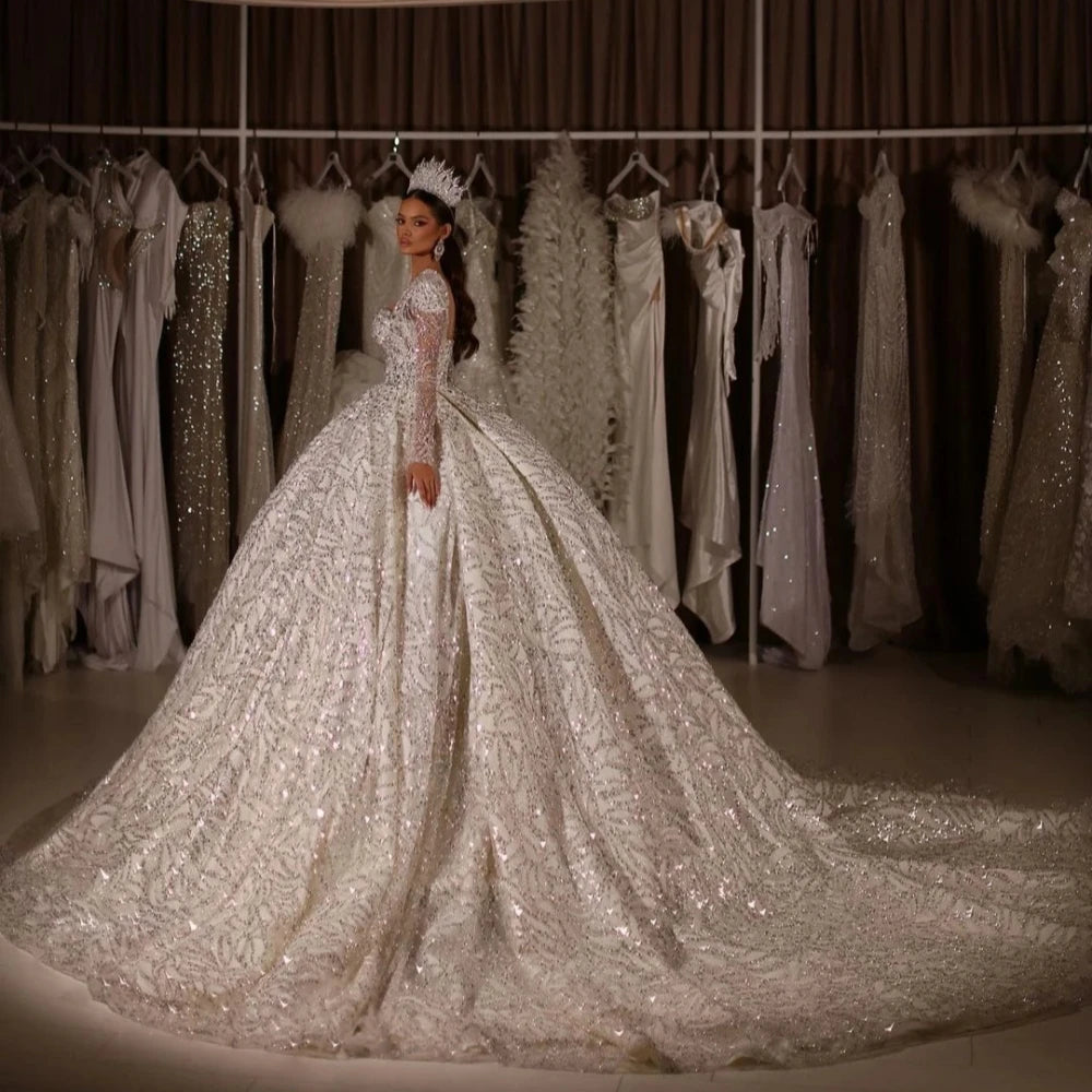 Nostalgic beautyWedding Dresses Crystals Beading Dress For Bride Shiny Floor-length Bridal Gown Nostalgic beautyWedding Dresses Crystals Beading Dress For Bride Shiny Floor-length Bridal Gown