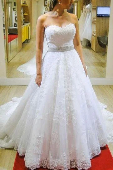 Statement-makingSweetheart Strapless A Line Beading Belt Lace Wedding Dresses Bridal Gown OKE22 Statement-makingSweetheart Strapless A Line Beading Belt Lace Wedding Dresses Bridal Gown OKE22