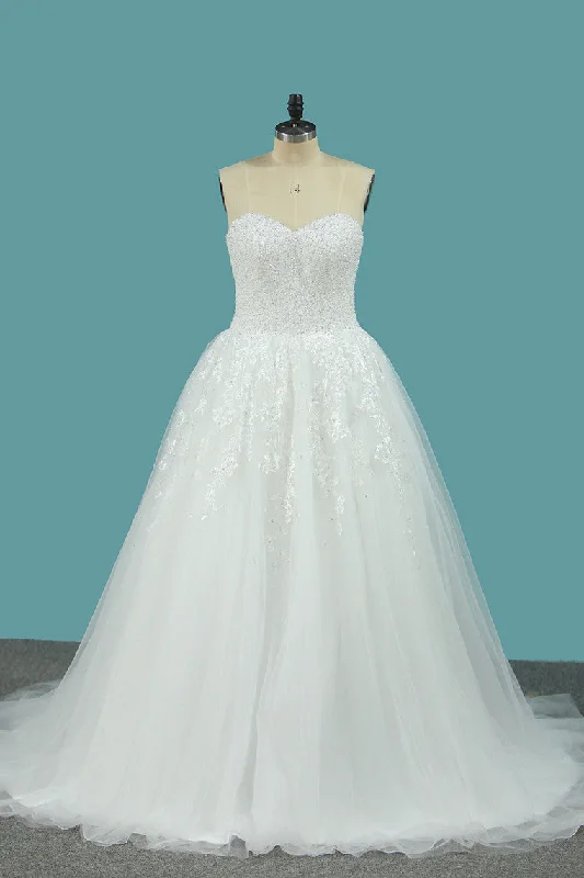 Clean-cut-utilitarianSweetheart Tulle A Line Wedding Dress With Applique Beads Sweep Train OKE75 Clean-cut-utilitarianSweetheart Tulle A Line Wedding Dress With Applique Beads Sweep Train OKE75