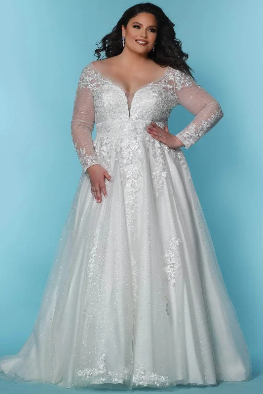 Lace-detailedSydney's Closet Bridal SC5282 - Glittered A-line Bridal Gown