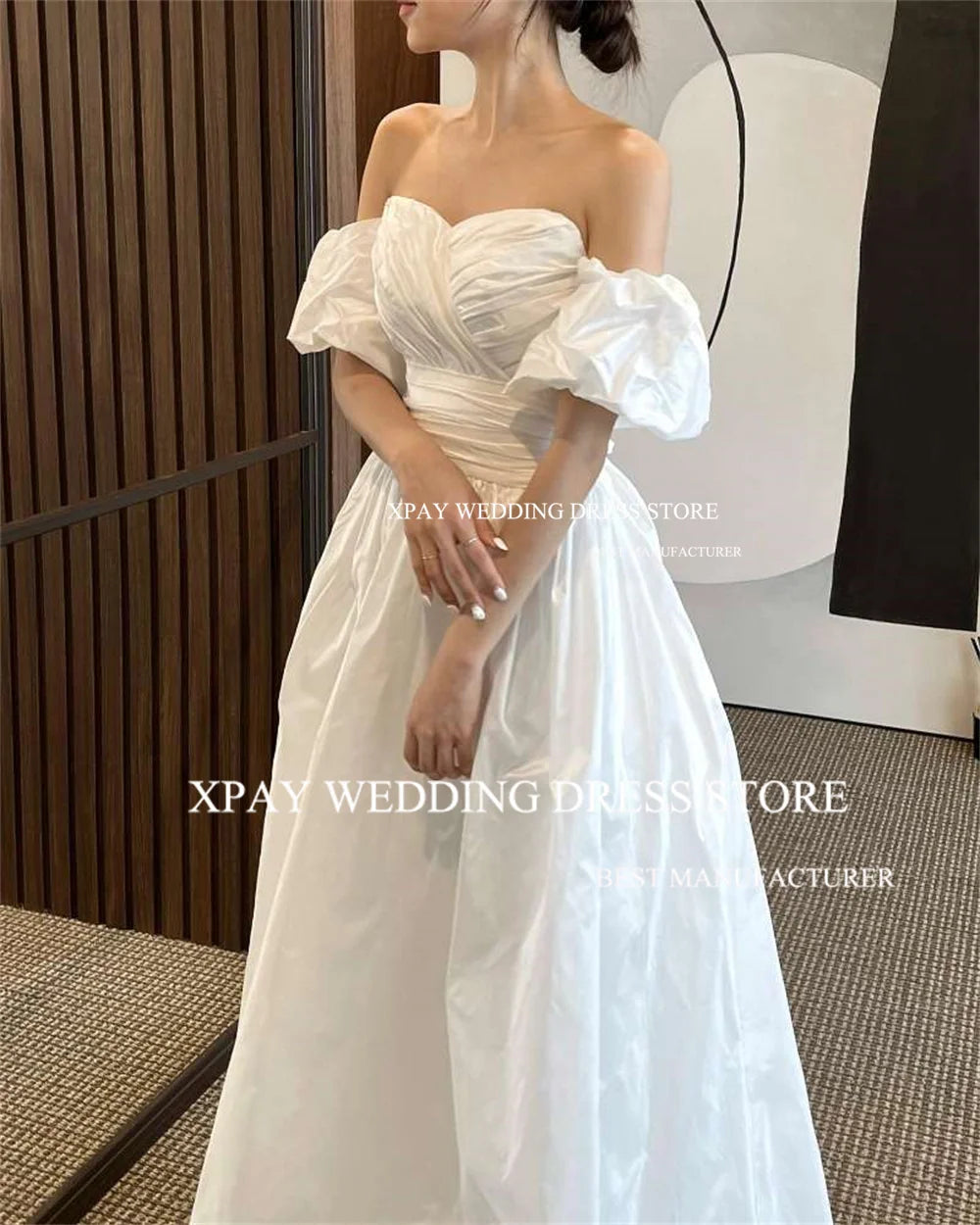 Dreamy chiffonWedding Dresses Satin Pleats Corset Back Bridal Gowns Short Lantern