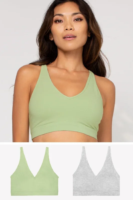 Comfort Cotton Plunge Bralette 2 Pack | Glass Green/Heather Grey