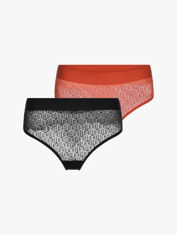 ELLE Icon Lace Thong - Black/Orange - 2 PACK