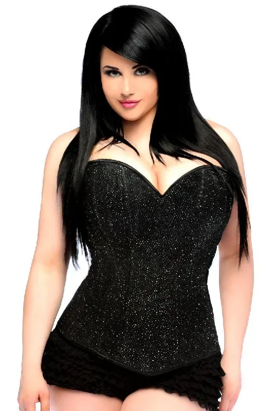 Lavish Plus Size Black Glitter Side Zipper Corset