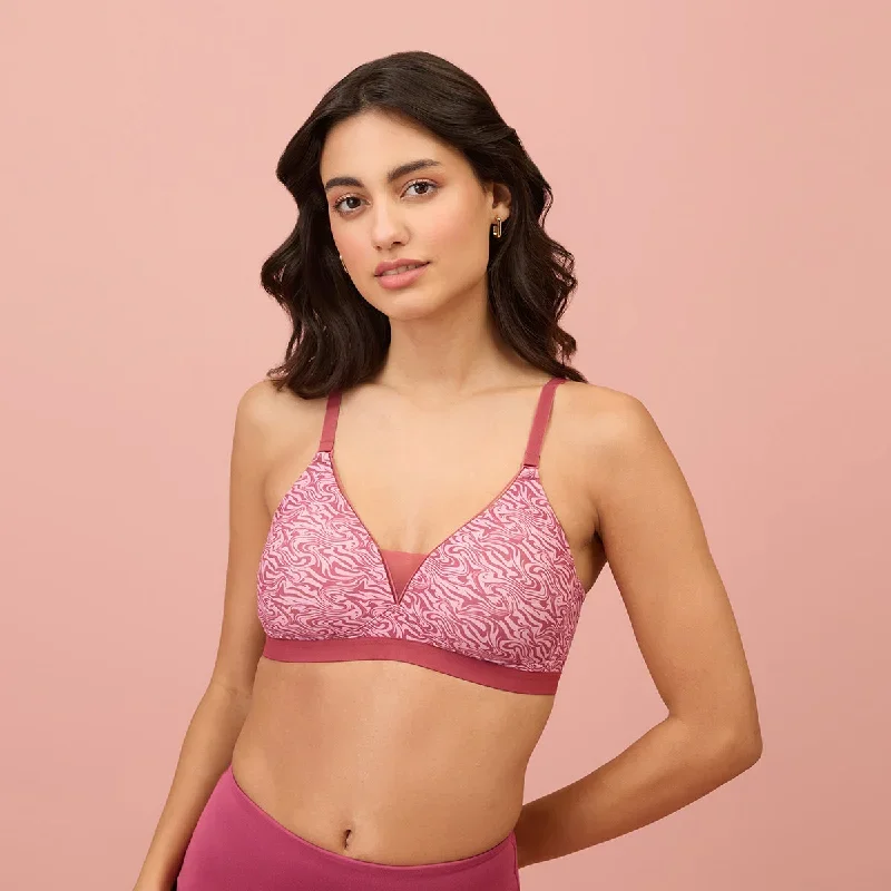 Nykd By Nykaa Printed Padded Wireless T-shirt Bra-NYB219 - Marble Mirage - Rose