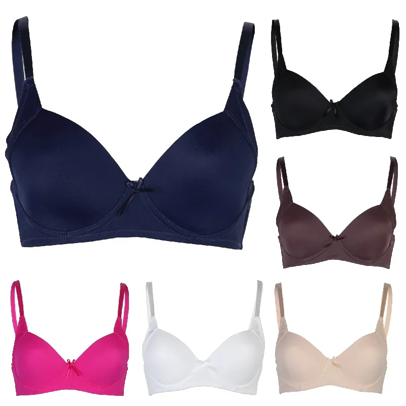 Passionelle Womens Classic Lingerie Designer Seamless T-Shirt Bras - Pack of 6