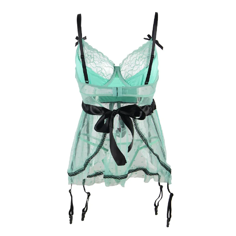 Plus Bedroom Candles Green Babydoll With Waistband Lingerie Set