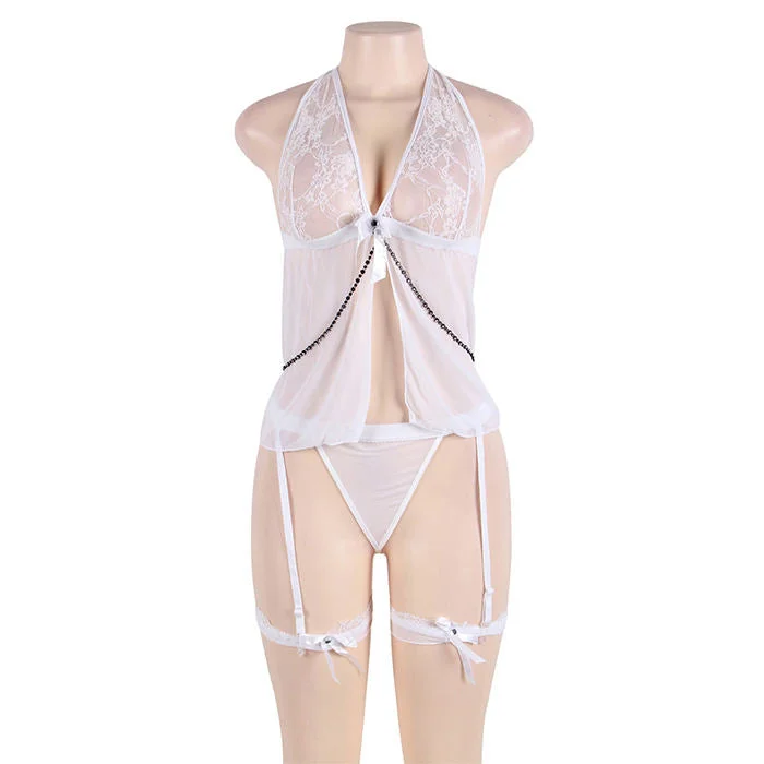 Plus Rosy Delight Sheer Mesh Babydoll Lingerie Set