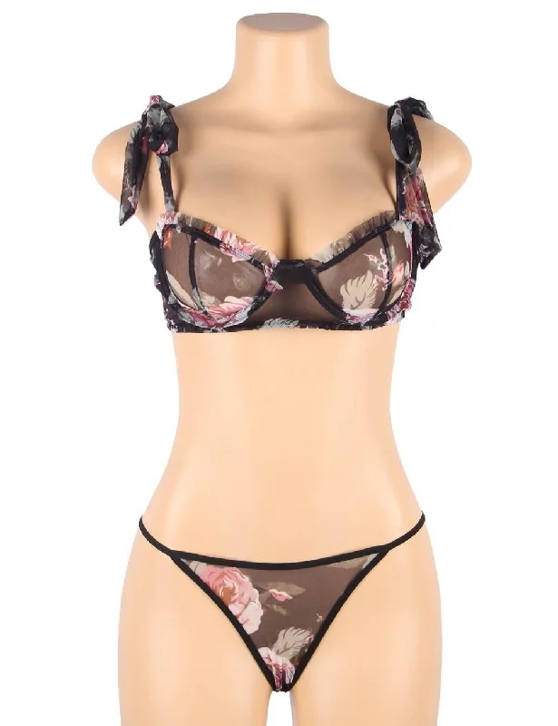 Plus Rosy Lace Bra With Underwire Lingerie Set