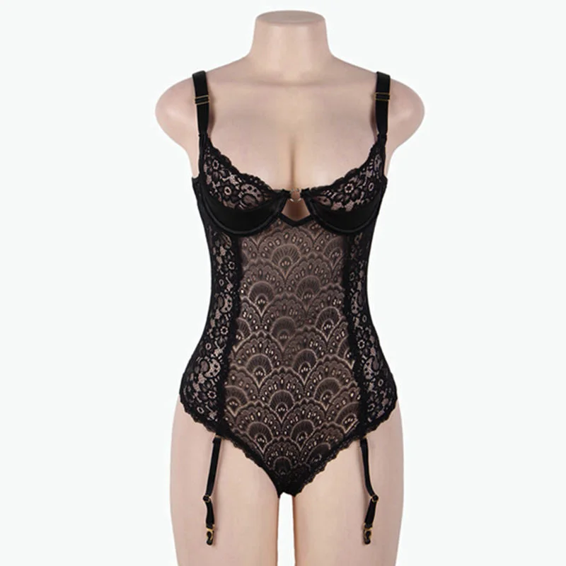 Plus Strawberry Floral Lace Sheer Lingerie