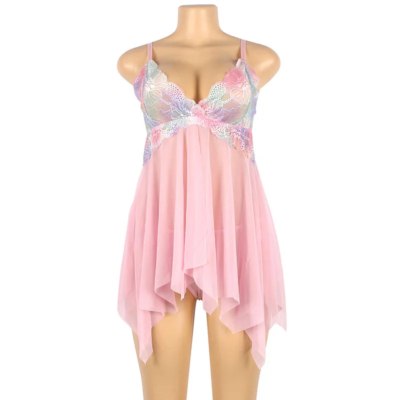 Plus Sweet Lavender Flower Babydoll Lingerie Set