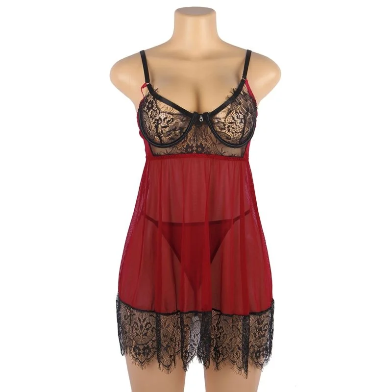 Plus Scarlet Desire Sheer Babydoll Lingerie Set