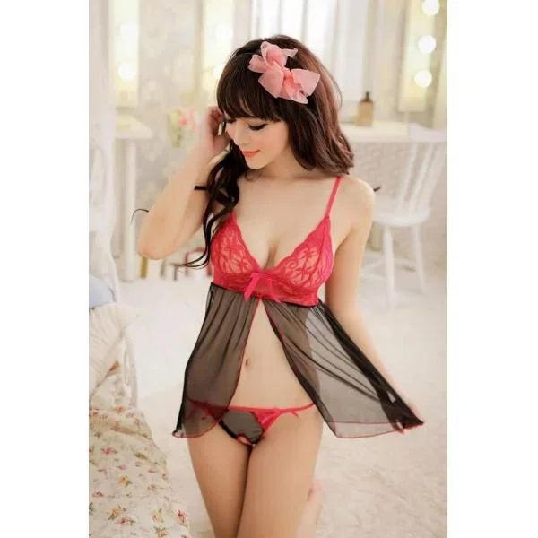 sexy-strapless-lace-babydoll-nightwear-with-floral-chest-black-red