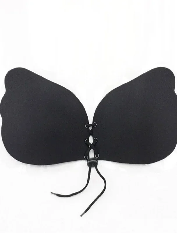 Stick On Backless and Strapless Push Up Wing Style Bra, Black